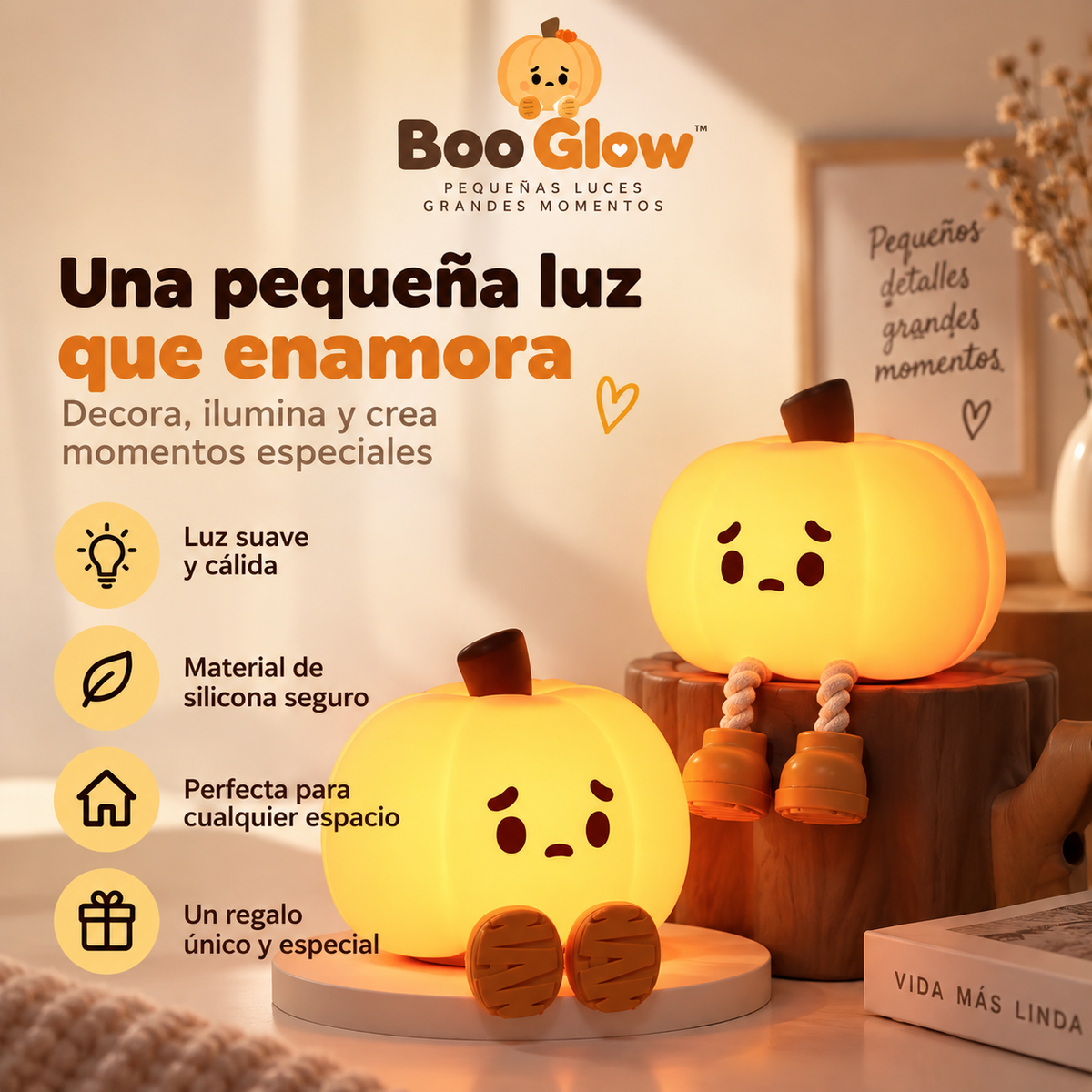 Boo Glow – Lámpara Calabaza Kawaii Táctil