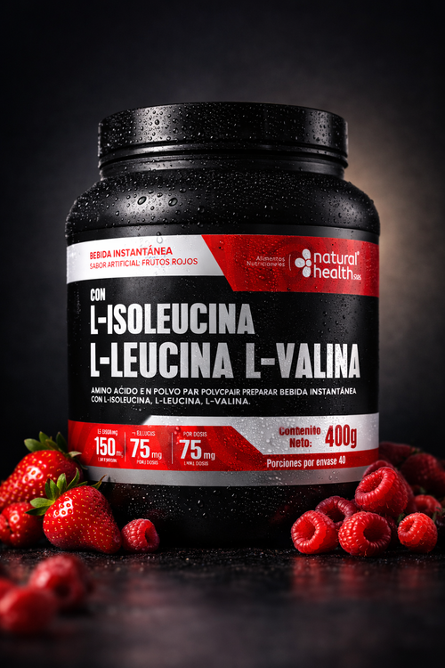 BCAA L-Isoleucina, L-Leucina, L-Valina — Bebida Instantánea Frutos Rojos 400g